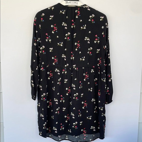 LOFT Black Casual Floral Side Tie Sundress Long Sleeves Medium Petite - Picture 8 of 16